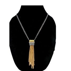 STELLA & DOT 'Windsor' Mixed Metal Chain‎ Gold Crystal Tassel Necklace 30"